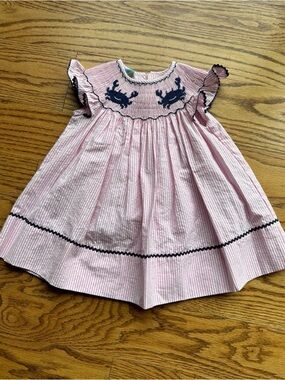 Velani Pink Striped Smocked Crab Casual Dress for Girls